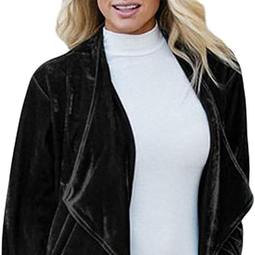Women's Open Front Long Sleeve Velvet Cardigan Medium GUC